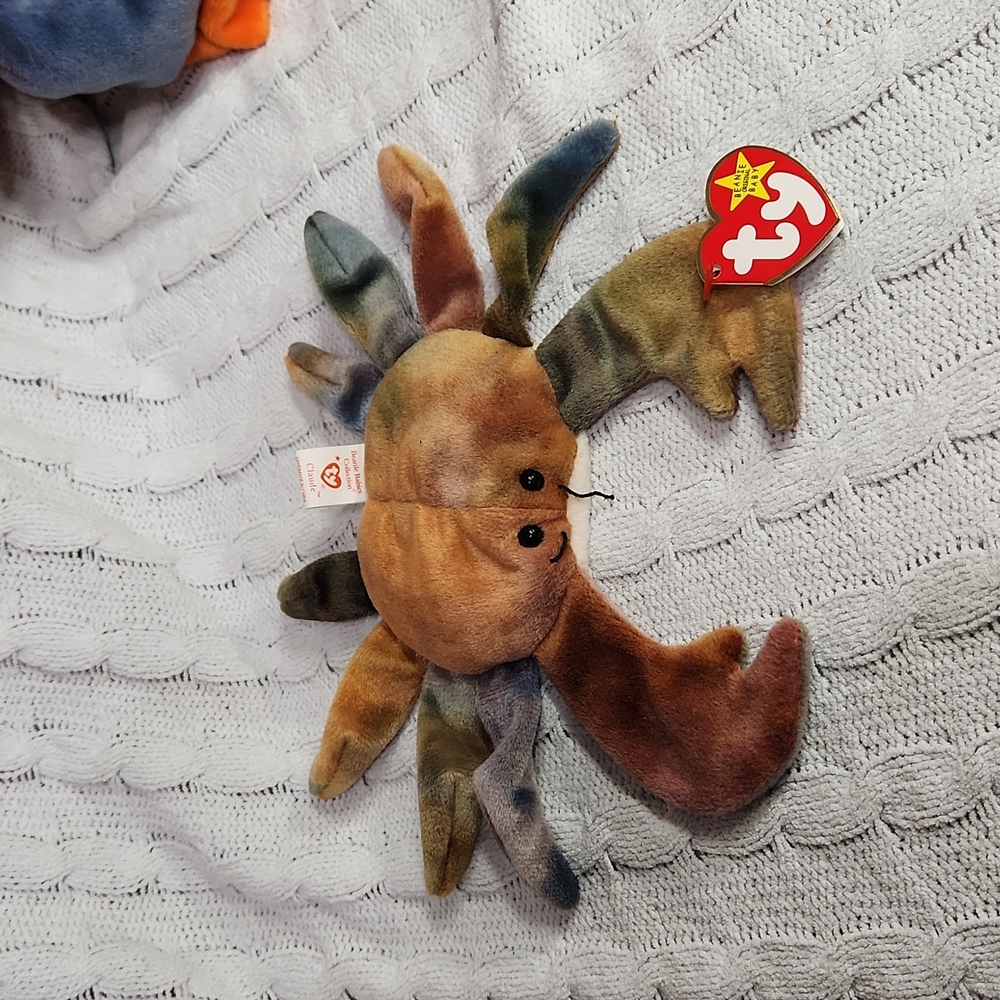 Vintage Ty Beanie Baby Original Claude Tie Dye Crab 1996 P.E. Pellets